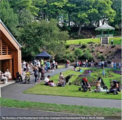  ?? ?? The Duchess of Northumber­land visits the revamped Northumber­land Park in North Shields