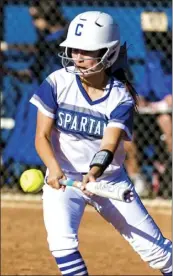  ??  ?? Central Union softball player sprints to third base during the first round of the CIF-San Diego Section Div. III playoffs at Emma Jones Field on Thursday in El Centro. VINCENT OSUNA PHOTO