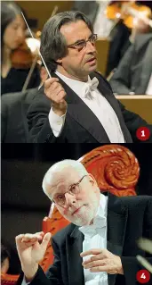  ??  ?? Maestri Da sinistra, in senso orario, i direttori d’orchestra:
1 Riccardo Muti (76 anni)
2 Daniel Barenboim (75 anni)
3 Antonio Pappano (57 anni)
4 Ton Koopman (73 anni)
5 Emmanuelle Haïm (55 anni)
6 Simon Rattle (62 anni)