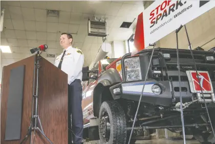  ?? SHAUGHN BUTTS ?? Edmonton Fire Rescue Services Chief Joe Zatylny speaks at a news conference Tuesday about prevention, response and education strategies in place for what is expected to be a dry wildfire season. Zatylny says there is plenty residents can do on the prevention front.