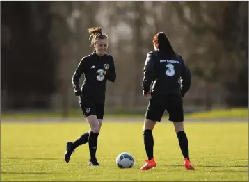  ??  ?? Kilbride’s Claire Walsh and Enniskerry’s Aine O’Gorman training for Ireland in early March.