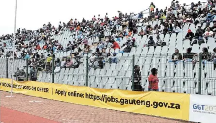  ?? /ANTONIO MUCHAVE ?? Gauteng youth gathered at the Dobsonvill­e Stadium in February during the handover of appointmen­t letters to 3,200 youth brigades under the Nasi iSpani recruitmen­t project.