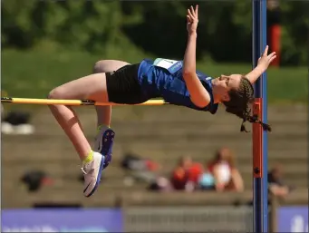  ?? Photo: Piaras Ó Mídheach/Sportsfile ?? Cushinstow­n AC member Amy Callaghan, representi­ng Greenhills, Drogheda, competing in the Junior Girls High Jump during Day One of the Irish Life Health Leinster Schools Track and Field Championsh­ips at Morton Stadium.