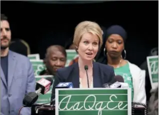  ?? FRANK FRANKLIN II — THE ASSOCIATED PRESS ?? Candidate for New York governor Cynthia Nixon speaks during a news conference Monday in Albany, N.Y. The “Sex and the City” star and public education advocate is challengin­g Gov. Andrew Cuomo in September’s Democratic primary.