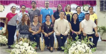  ??  ?? (Seated, from left) Mia Devoma, Aning Naval, Mirla Cantalejo (principal), the author, Sherilyn Logatoc and Gerry Cantalejo; (standing, from left) Reina Pascual, Noriel Mallen, Marvin Navarro, Aldrin Soriano, Joice Hatulan, Carla Tenorio, Nene Ceñido and Divina Tating.