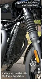  ??  ?? Brown seat is a matter of personal taste. Radiator sits neatly inside the frame down tubes.