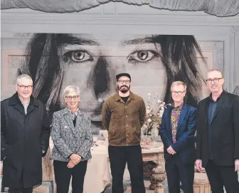  ??  ?? Anthony Howard, Governor Linda Dessau, Tyrone Wright, Geelong Gallery president Gerard Mullaly and gallery director and chief executive Jason Smith.