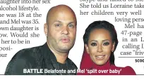  ??  ?? BATTLE
Belafonte and Mel ‘split over baby’