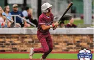  ?? (Photo courtesy of Texarkana Gameday) ?? Liberty-eylau's Maddax Moore reacts to his base hit during a game earlier in the season.