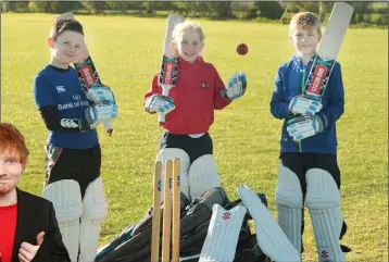  ??  ?? ABOVE: cricket stars in the making, Darragh Murphy, Bo Fleming and Zach Walsh; INSET LEFT: Ed Sheeran.