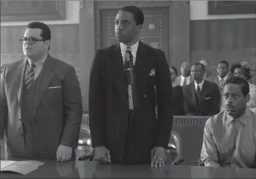  ?? Barry Wetcher/Open Road Films ?? From left, Sam Friedman (Josh Gad),Thurgood Marshall (Chadwick Boseman), and their client, Joseph Spell (Sterling K. Brown) in "Marshall."