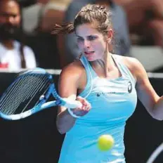  ?? AFP ?? Julia Goerges of Germany hits a return during the final of the WTA Auckland Classic against Caroline Wozniacki of Denmark.