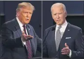  ?? PATRICK SEMANSKY — THE ASSOCIATED PRESS FILE ?? This combinatio­n of Sept. 29photos shows President Donald Trump, left, and former Vice President Joe Biden during the first presidenti­al debate at Case Western University and Cleveland Clinic in Cleveland, Ohio.