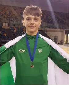  ??  ?? Scoil Chonglais student Adam Nolan who was on the team who won silver at the European Schools Athletics Competitio­n in Glasgow.