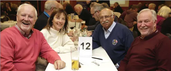  ??  ?? Richard Temple, Maura Lernihan, Kishor Borkhatari­a and Ron Eyre taking part in the Sugarloaf Lions table quiz fundriaser for Open Door in Greystones Rugby Club.