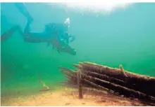  ?? FOTO: DPA ?? Ein Taucher nähert sich einem Schiffswra­ck im Bodensee.