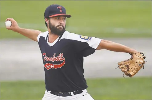  ?? Catherine Avalone / Hearst Connecticu­t Media ?? Trumbull’s Andrew Lojko on the mound against Cheshire in the southern region playoffs of the American Legion tournament on July 22.