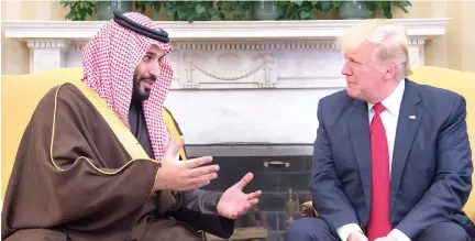  ??  ?? Deputy Crown Prince Mohammed bin Salman holds talks with US President Donald Trump in Washington. (AN photo)