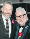  ??  ?? FANTASTIC PAIR David Lapierre and Ogilvy Holt Renfrew Quebec divisional vice-president Normand Ciarlo get into the spirit at the Lise Watier Foundation Gala Benefit.