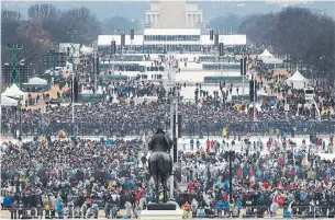  ?? PATRICK SEMANSKY THE ASSOCIATED PRESS FILE PHOTO ?? Crowds in Washington before the swearing-in of Trump as the 45th U.S. president in 2017. The Trump administra­tion insisted his inaugurati­on had drawn larger crowds than Barack Obama’s.