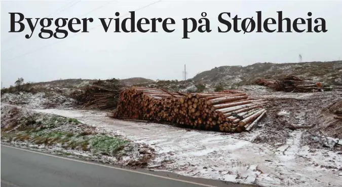  ?? FOTO: RUNE ØIDNE REINERTSEN ?? Mange traer er hogget på Støleheia. Etter hvert skal det sprenges, planeres og bygges mer på Støleheia. Peder Naerbø gjør seg klar for kunder til både datalagrin­g og fiberkabel.