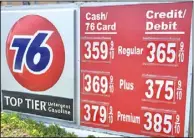 ??  ?? 東區羅蘭岡76加油站­普通油價，日前每加侖上漲至3.59元。 （本報檔案照）