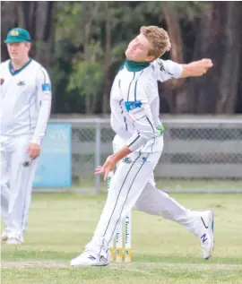  ??  ?? Lauchlan Gregson bowls with real velocity for Hallora against Yarragon in division one. He finished the day with a five-wicket haul