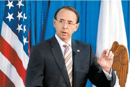  ?? REUTERS ?? Rod Rosenstein rechaza las versiones difundidas por la prensa estadunide­nse.