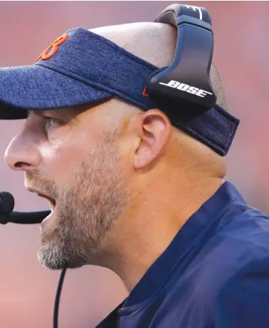  ?? JOE ROBBINS/GETTY IMAGES ?? Nagy, a former quarterbac­k himself, is most comfortabl­e in the QB meeting room at Halas Hall.