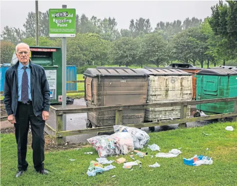  ??  ?? BATTLE STATIONS: Ross Vettraino at one of the recycling points where illegal dumping has been happening.