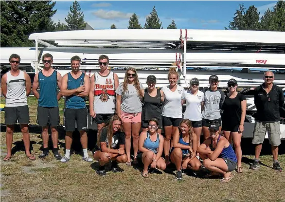  ??  ?? Cure Boating Club’s crew of 12 rowers and two coxswains that competed at the National Championsh­ips at Lake Ruataniwha.