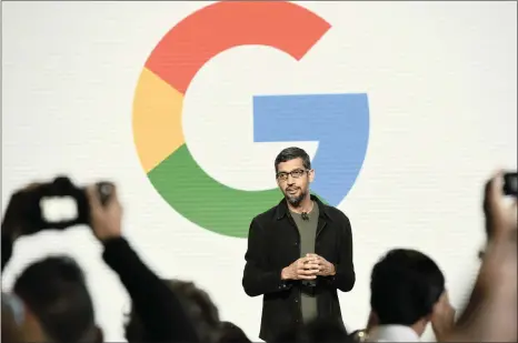  ?? PHOTO: BLOOMBERG ?? Top earner Google chief executive Sundar Pichai will be in the pound seat when his 353 939 restricted shares dating back to 2014 vest tomorrow.