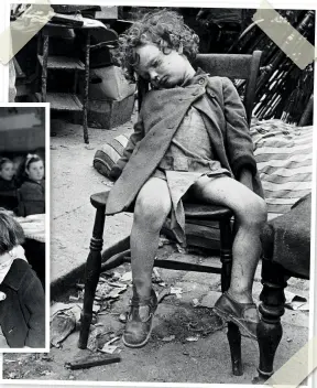  ??  ?? Joan Smalls sleeping in the London street while her mother clears up the bomb damage to their home after an early-morning air raid