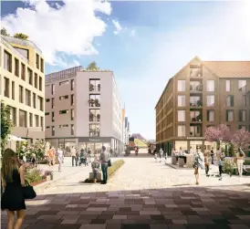  ?? Bild: MADE-UP ?? BILFRITT. Boendepark­eringarna är tänkt att bli färre, och de som finns ska ligga utanför Västerport. Inspiratio­nsbilden ovan visar hur det som kallas lilla torget i Västerport skulle kunna se ut.