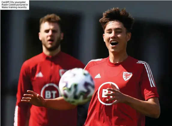  ??  ?? Cardiff City youngster Rubin Colwill pictured in Wales training recently