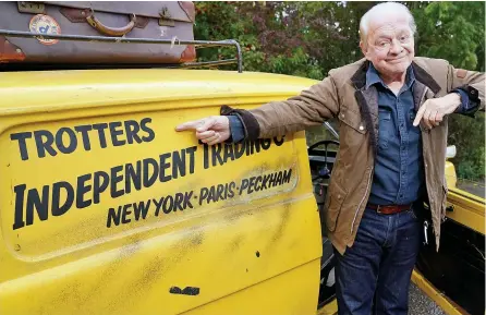  ??  ?? Sir David Jason with the Reliant Regal van and, right, Del Boy, Uncle Albert and Rodney in Only Fools And Horses