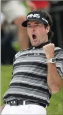  ?? THE ASSOCIATED PRESS FILE ?? Bubba Watson, an excitable boy, was thrilled with himself after making an eagle from the bunker at the 2014 HSBC Champions golf tourney. These days, Bubba’s still playing well, but he’s expanding his horizons.