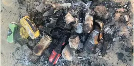  ?? ELLOUISE SLEE ?? Some of the rubbish left on Swansea Beach by revellers and, below, Myles Veckman with the nails he found