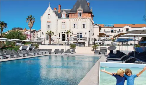  ??  ?? Jump in: The infinity pool at Chateau St Pierre de Serjac. Right: Fun on the beach