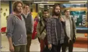  ??  ?? T.J. Miller, Zach Woods, Kumail Nanjiani, Martin Starr and Thomas Middleditc­h appear in a scene from “Silicon Valley.”