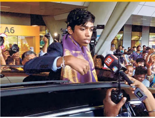  ?? R. RAVINDRAN ?? Top of the world: R. Praggnanan­dhaa has become a household name and continues to be the new flag-bearer for followers of chess in India.