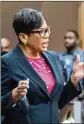  ?? ARVIN TEMKAR/AJC 2022 ?? Deputy district attorney Adriane Love speaks in the YSL case. The trial alleging gang and racketeeri­ng activities starts today.