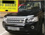  ??  ?? Nailing his colours: Anti-Brexit sticker on windscreen of John Bercow’s car