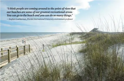  ?? PHELAN M. EBENHACK/AP ?? The Gulf of Mexico meets the white sands of Dr. Julian G. Bruce St. George Island State Park on the barrier island of St. George Island in 2015. The state park near Apalachico­la was named the No. 1 beach in U.S. for 2023 by “Dr. Beach.” It is known for a 9-mile stretch of sugar-white sand in an unspoiled natural setting.