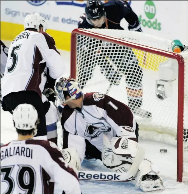  ?? Greg Southam, The Journal ?? Edmonton Oilers’ Jordan Eberle scores on Colorado Avalanche’s Semyon Varlamov at Rexall Place on Tuesday.