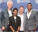  ??  ?? Chicago attorney Jay Deratany (second from right) with actors (from left) Matthew Modine, Krystian Alexander Lyttle and Shane Paul McGhie at a screening of “Foster Boy” in October.