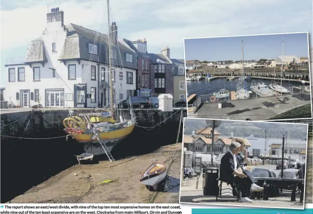  ??  ?? The report shows an east/west divide, with nine of the top ten most expensive homes on the east coast, while nine out of the ten least expensive are on the west. Clockwise from main: Millport, Girvin and Dunoon