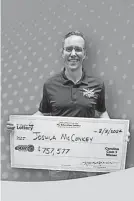  ?? PROVIDED BY NORTH CAROLINA LOTTERY ?? North Carolina doctor Joshua McConkey will use his lottery win to support his campaign for Congress.