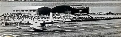  ?? MATT O’SULLIVAN/AIR FORCE MUSEUM ?? The Sunderland flying boat that clipped the Wellington Airport runway during the air show for its opening in October 1959.