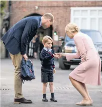  ??  ?? The Duke of Cambridge drops off Prince George for his first day at Thomas’s Battersea